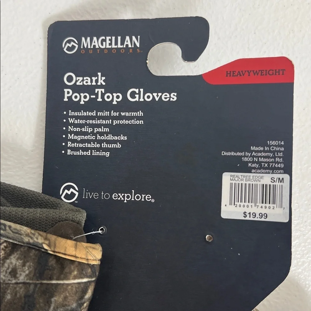 Magellan S/M Ozark Pop-Top Gloves Heavyweight Camo NWT Outdoors Campling